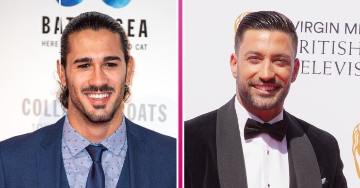 Graziano di Prima smiling in a blue suit / Giovanni pernice smiling in a tuxedo