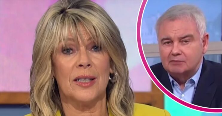 Ruth Langsford talking on Loose Women beside a frowning Eamonn Holmes