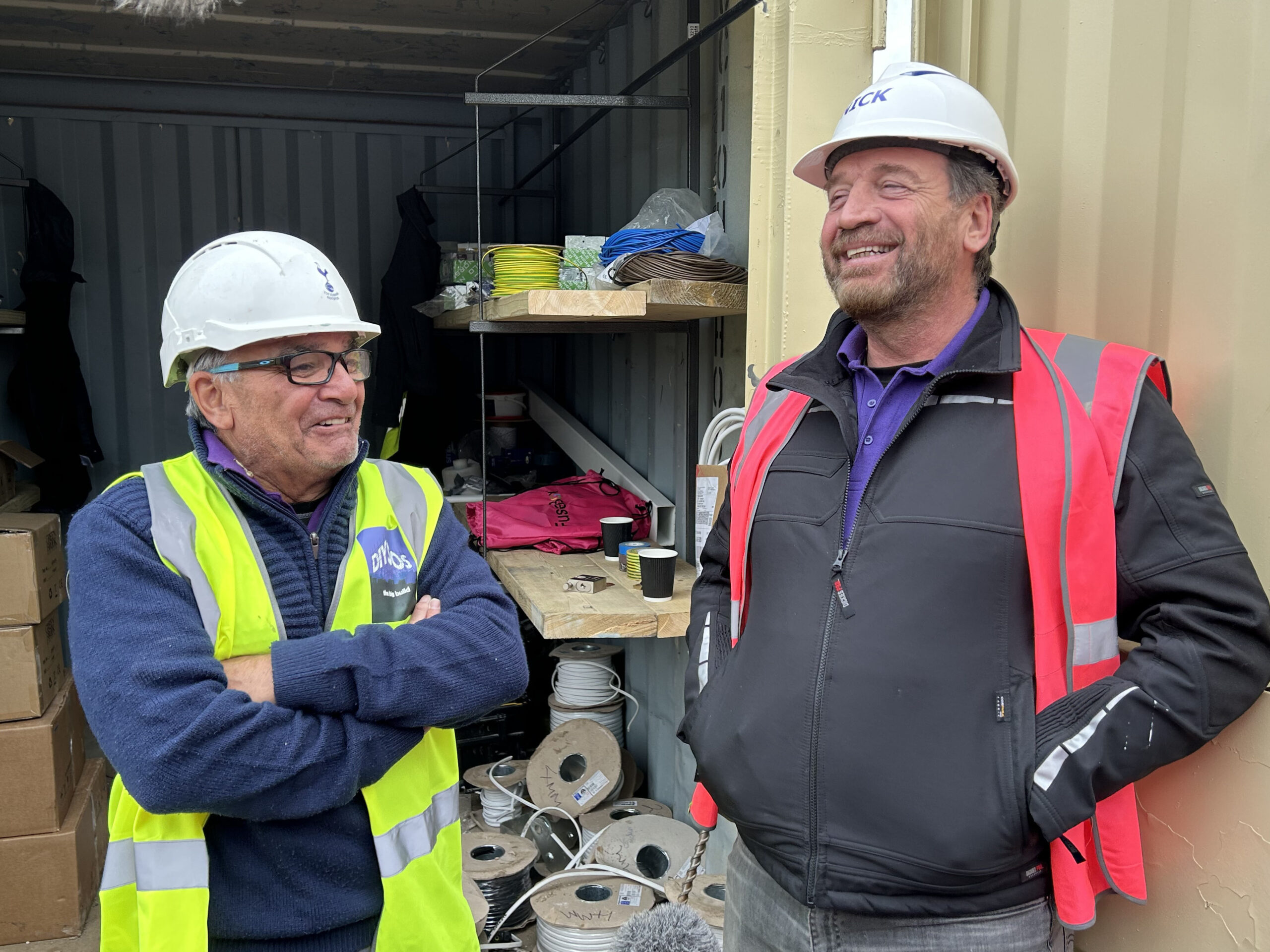 Nick Knowles speaking on DIY SOS wearing a hard hat