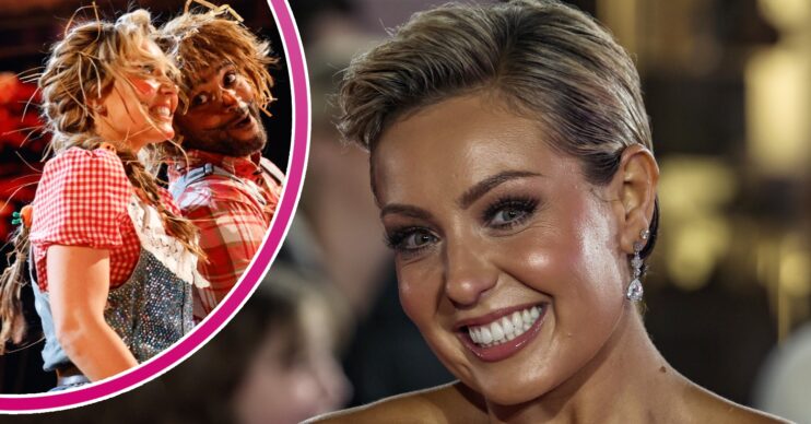 Amy Dowden smiling and inset Amy Dowden dancing with JB Gill on Strictly Come Dancing