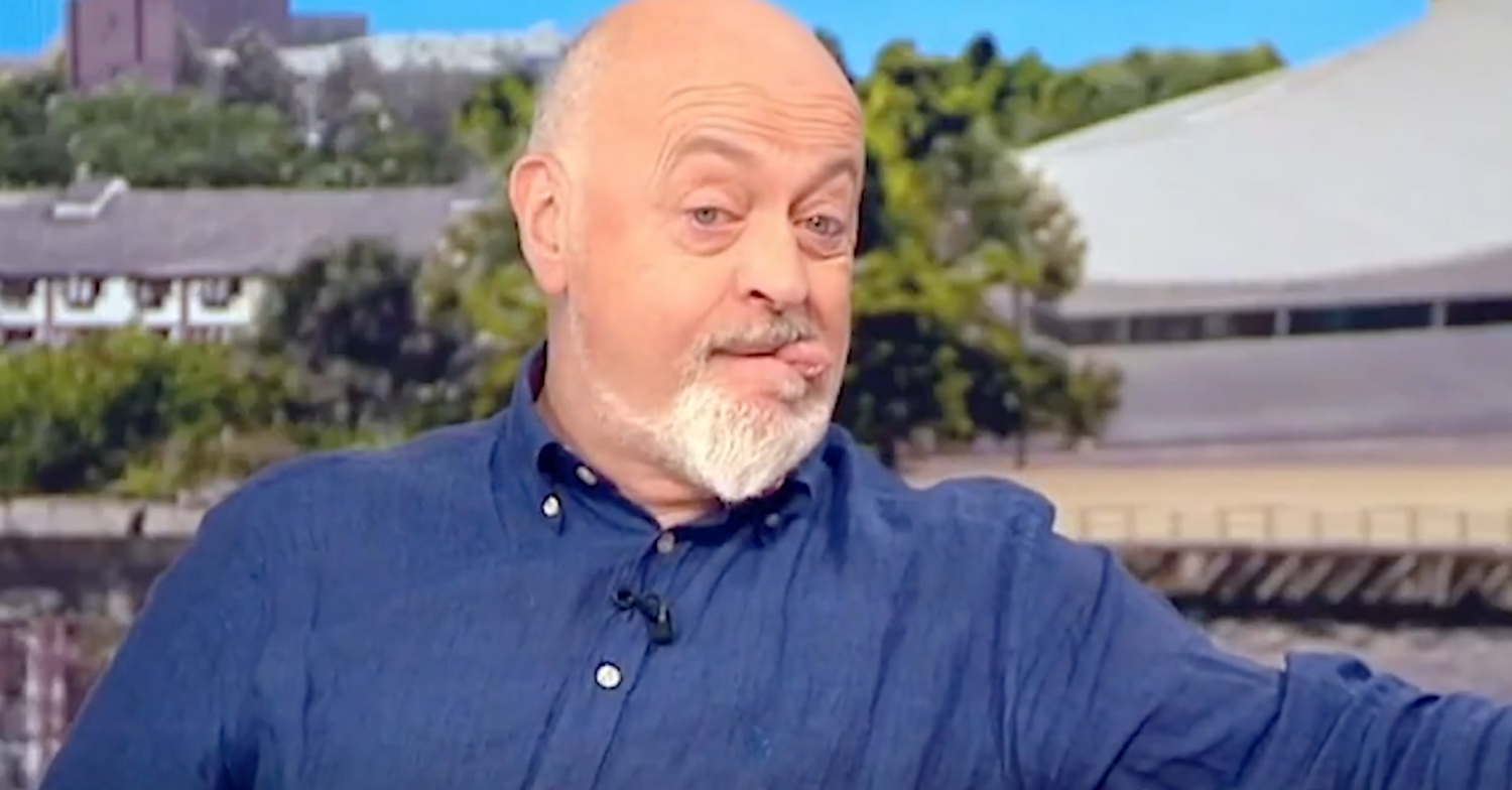 Bill Bailey sticking his tongue out on BBC Breakfast