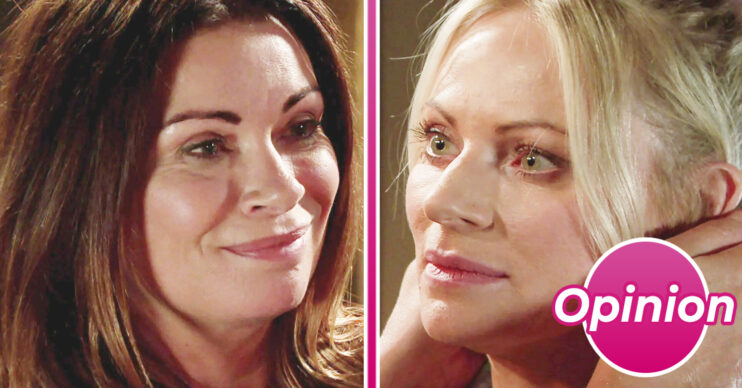 Coronation Street's Carla, Lisa, a pink opinion bubble