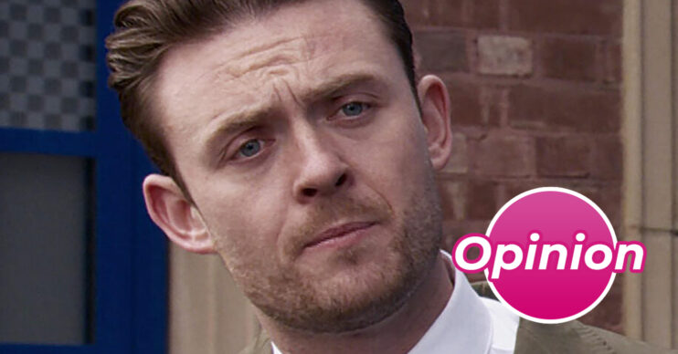Coronation Street's Joel, pink opinion bubble