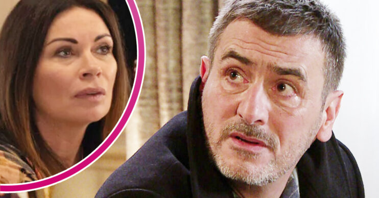 Coronation Street's Peter, and in a bubble is Carla