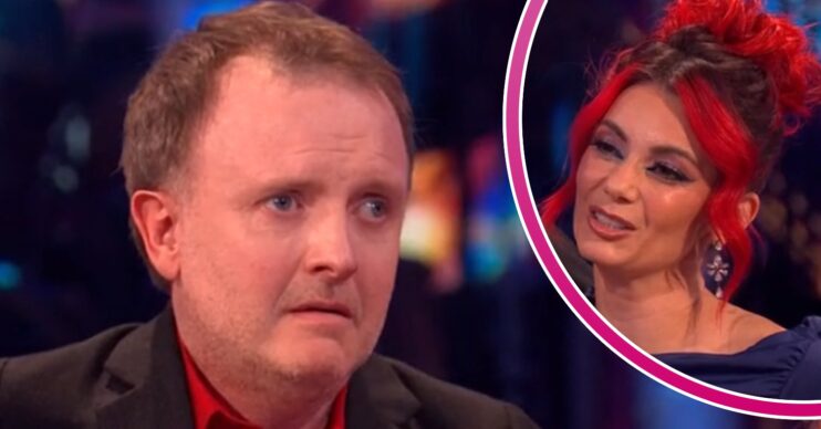 Chris McCausland and Dianne Buswell listening to judges on Strictly