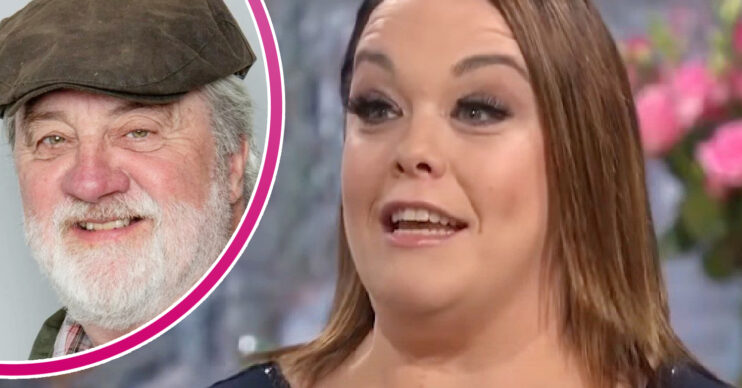 Emmerdale's Lisa Riley, and in a bubble is Zak Dingle