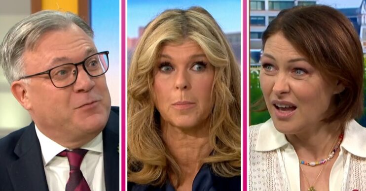 Ed Balls, Kate Garraway and Emma Willis all looking shocked