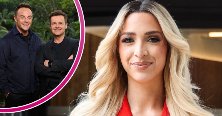GK Barry wearing red and I'm A Celebrity hosts Ant and Dec inset