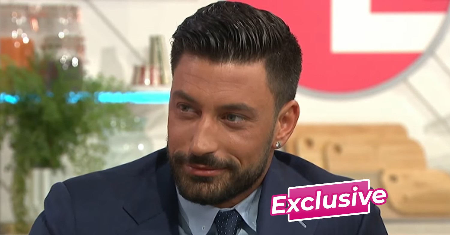 Giovanni Pernice smiling on Lorraine with ED! exclusive badge on image