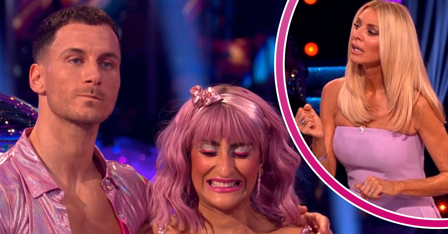 Gorka and Dr Punam looking upset and Tess Daly inset on Strictly