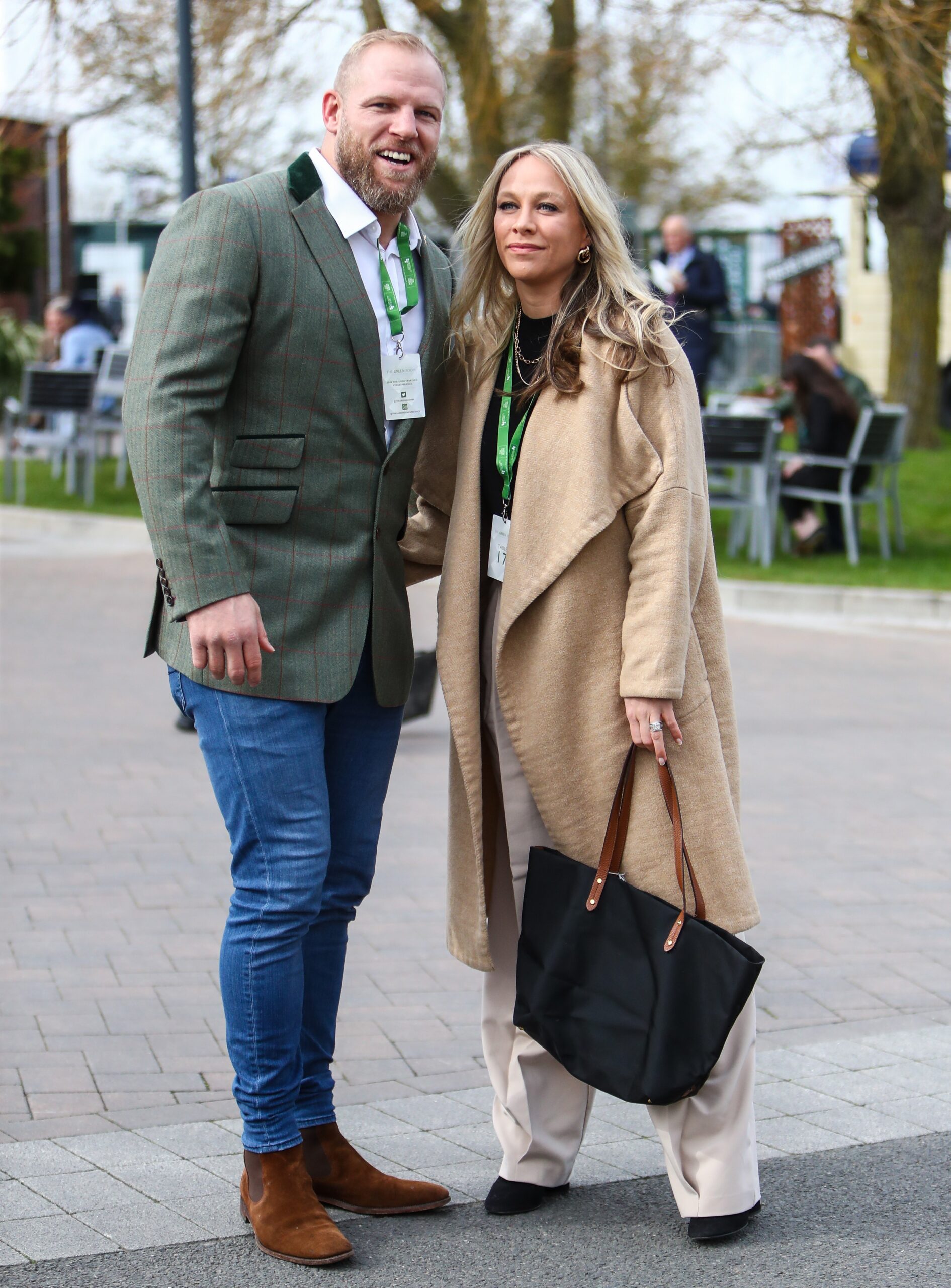 James Haskell and Chloe Madeley smiling at the races