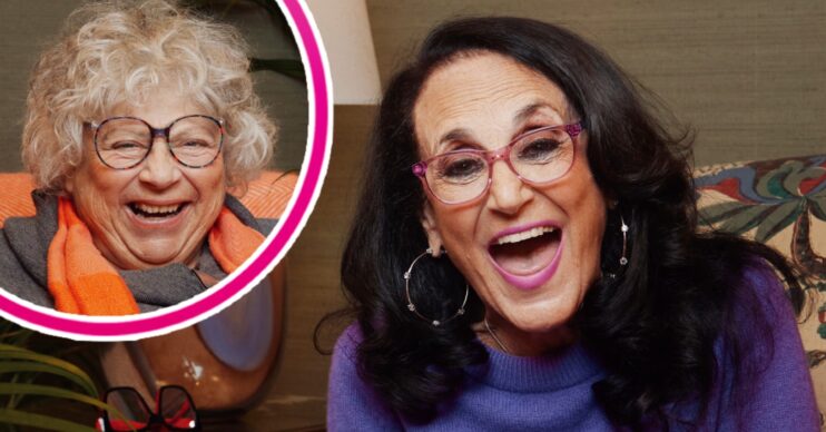 Miriam Margolyes smiling with Lesley Joseph on Celebrity Gogglebox