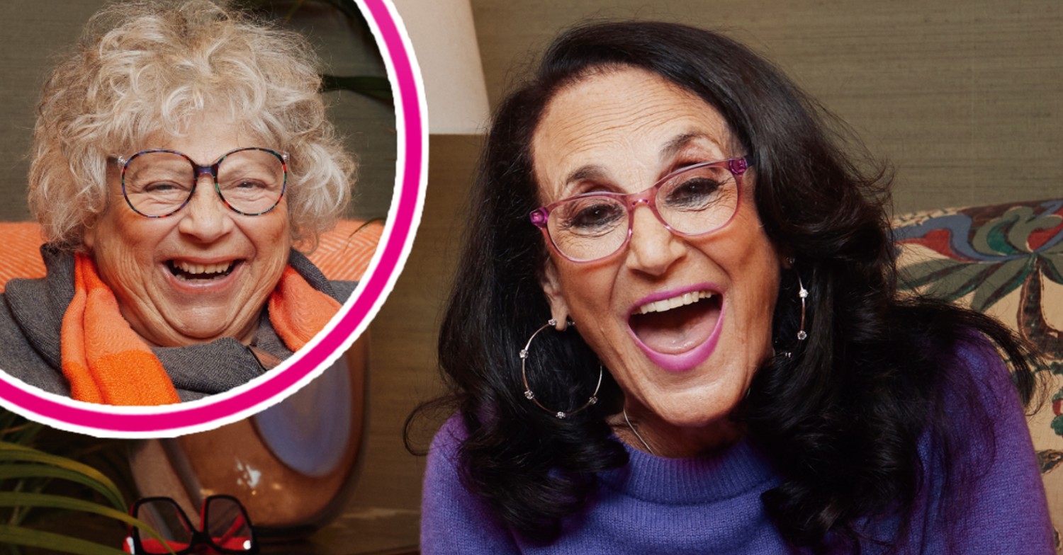Miriam Margolyes smiling with Lesley Joseph on Celebrity Gogglebox