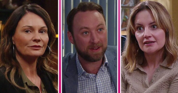 Composite image of Liam, Chas and Ella on Emmerdale (Credit: ITV/Composite: ED!)