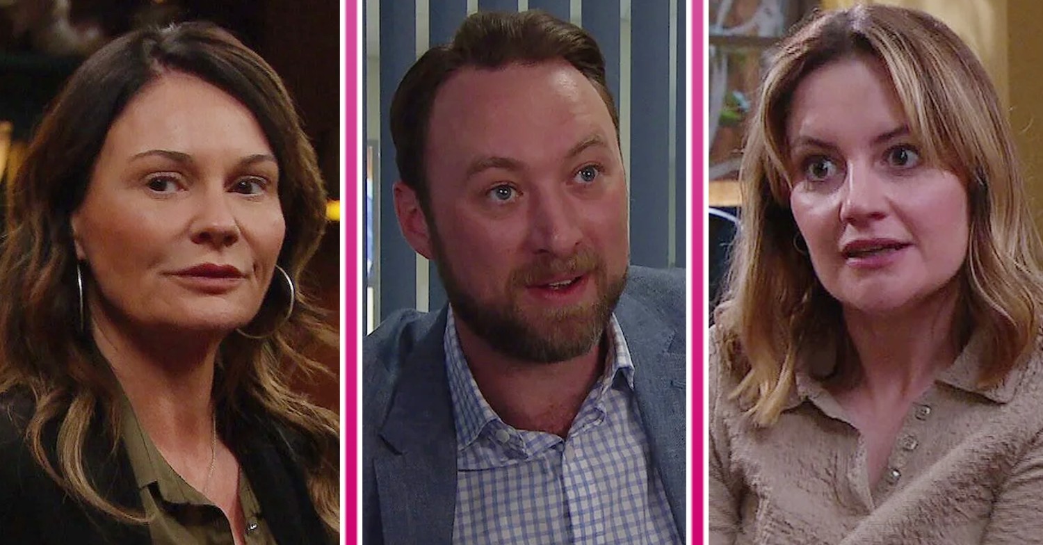Composite image of Liam, Chas and Ella on Emmerdale (Credit: ITV/Composite: ED!)