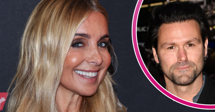 Louise Redknapp smiling and boyfriend Drew Michaels inset