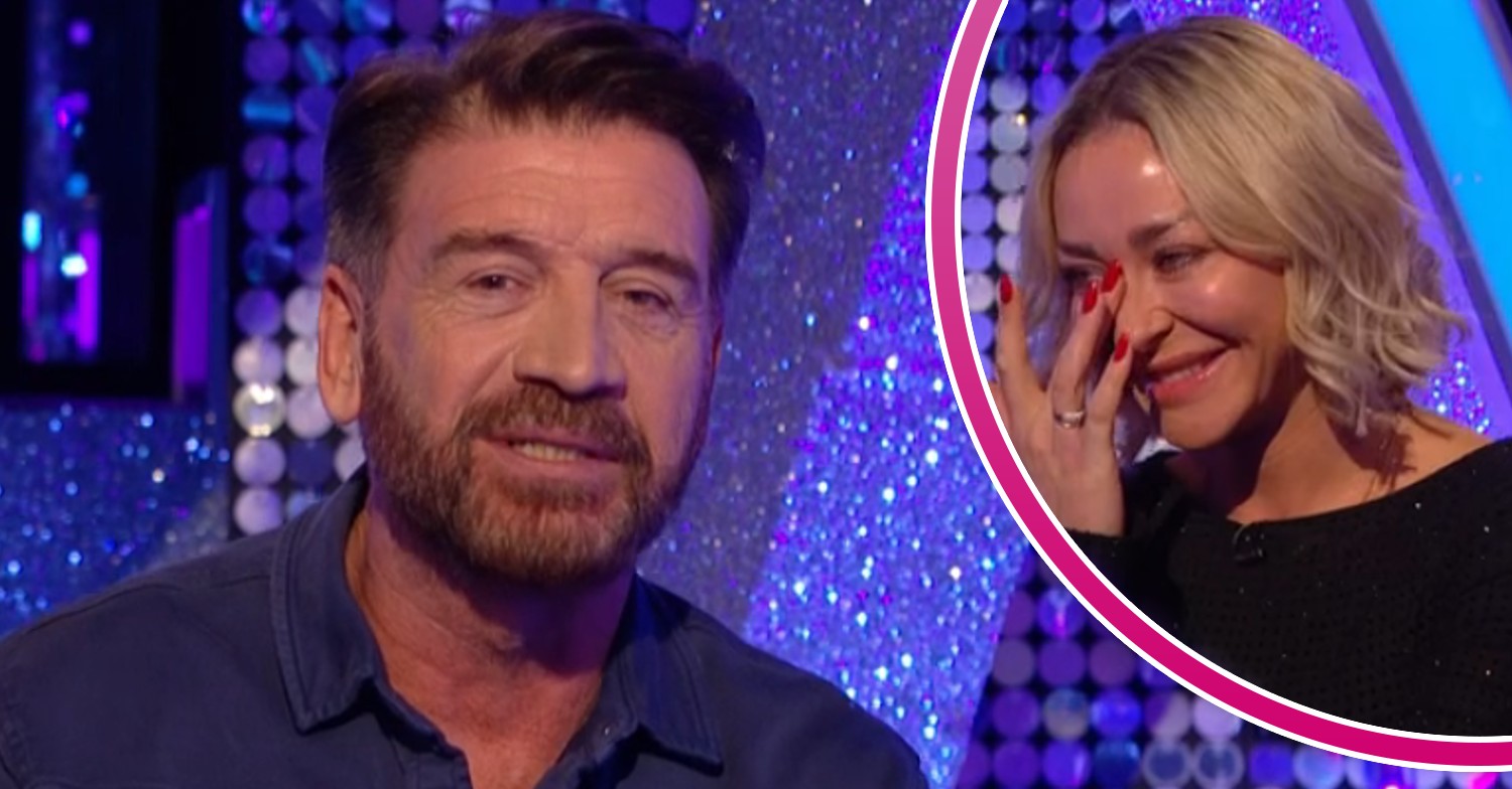 Nick Knowles talking and Luba Mushtuk wiping away tears on Strictly It Takes Two