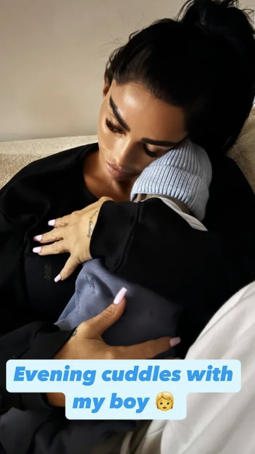 Katie Price cuddling baby on Instagram