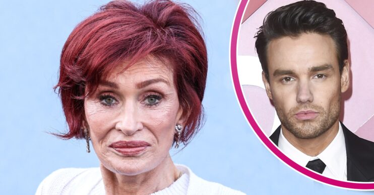 Sharon Osbourne at movie premiere and Liam Payne looking towards the camera at event
