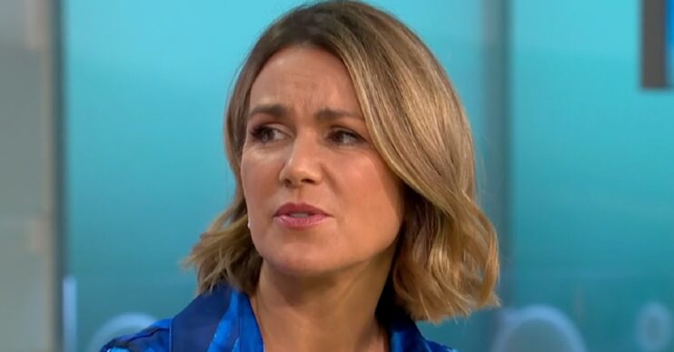 Susanna Reid looking concerned wearing blue
