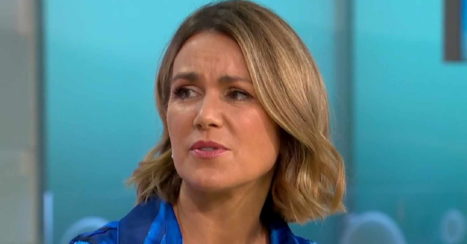 Susanna Reid looking concerned wearing blue