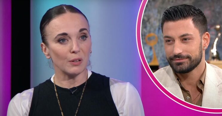 Amanda Abbington speaking on Newsnight / Giovanni Pernice smirking on This Morning