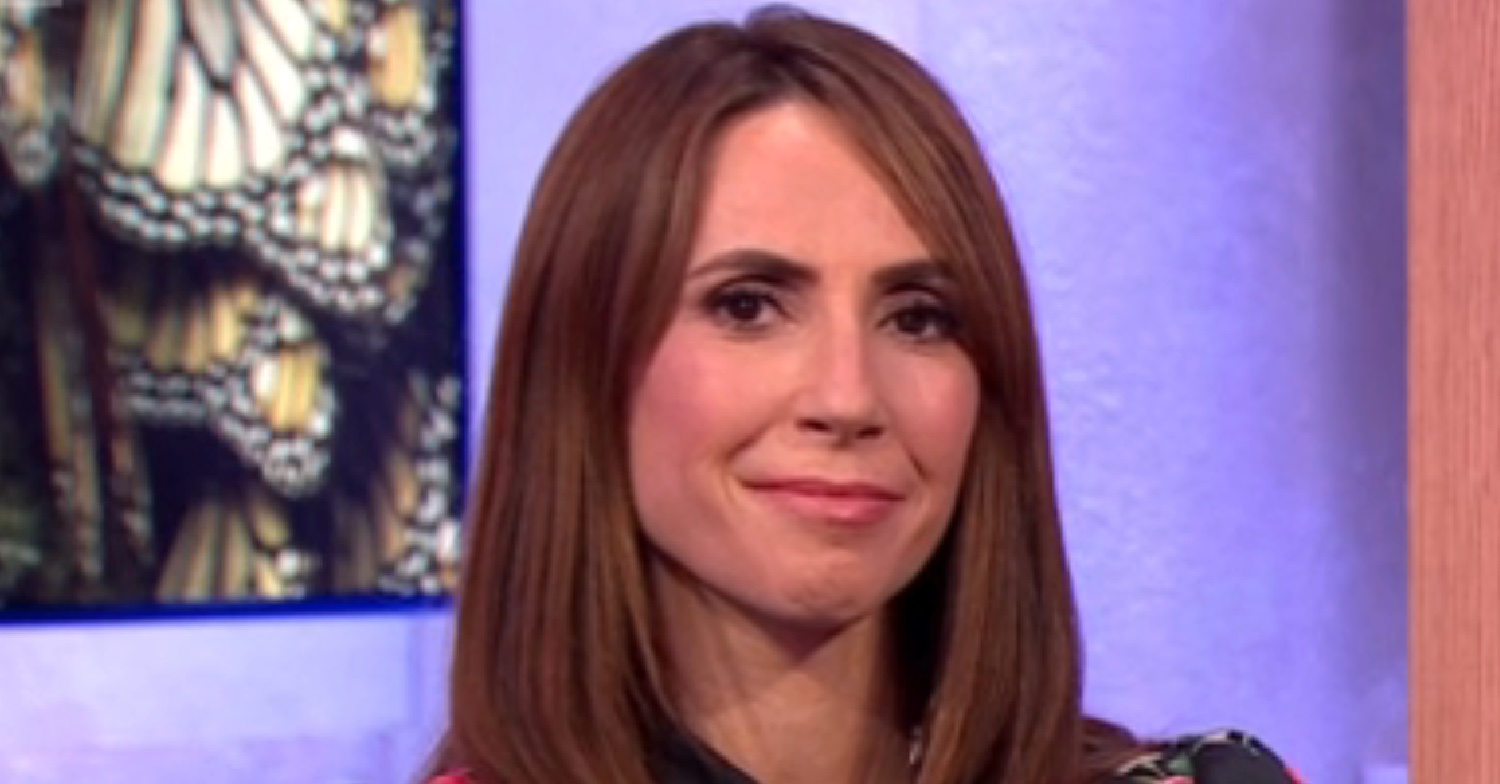 Alex Jones with awkward expression on The One Show