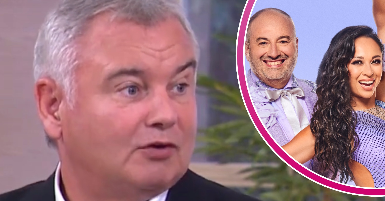 Eamonn Holmes with shocked expression beside Wynne Evans and Katya Jones