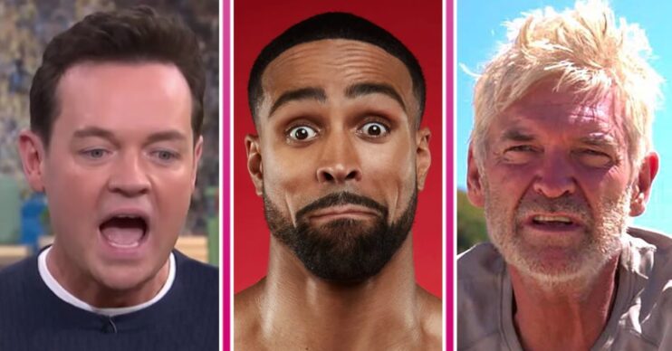 Stephen Mulhern, Ashley Banjo, Phillip Schofield separated by pink lines