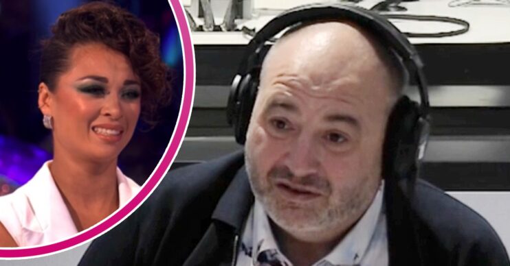 Wynne Evans wearing headphones and inset with Katya Jones