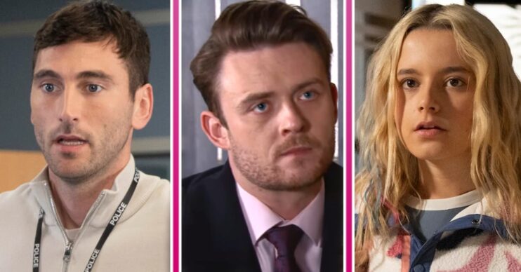 Kit, Joel, Betsy serious in Coronation street