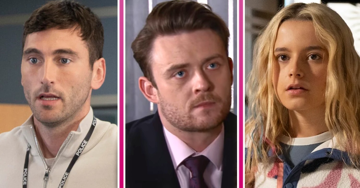 Kit, Joel, Betsy serious in Coronation street
