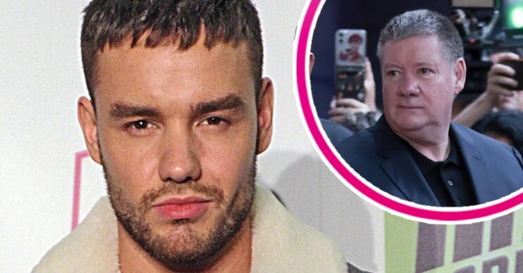 Liam payne posing and his dad outside a hotel