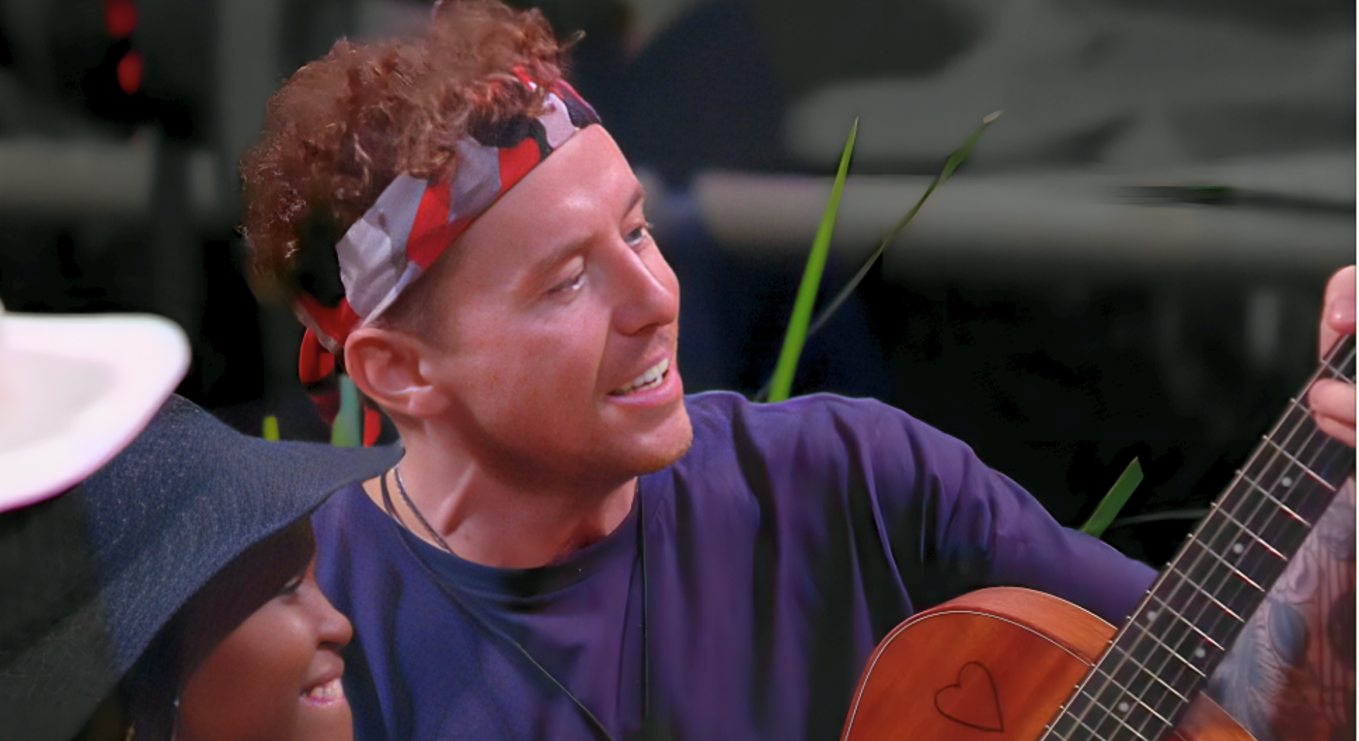 Danny Jones sings and plays guitar for the rest of the camp on I'm A Celebrity