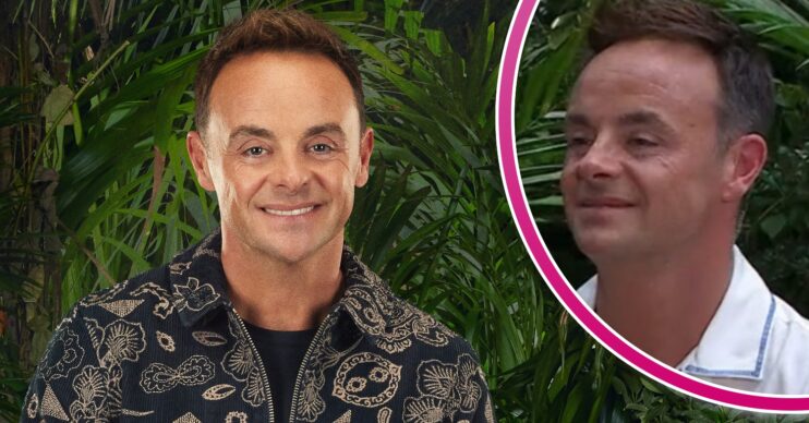 ED! composite of Ant McPartlin smiling in official I'm A Celebrity photo and him in white shirt