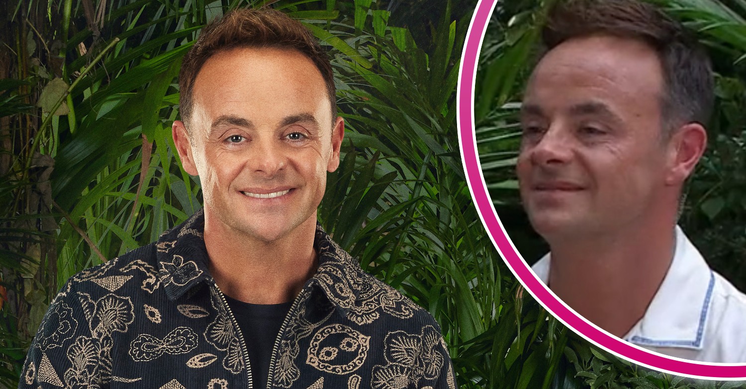 ED! composite of Ant McPartlin smiling in official I'm A Celebrity photo and him in white shirt