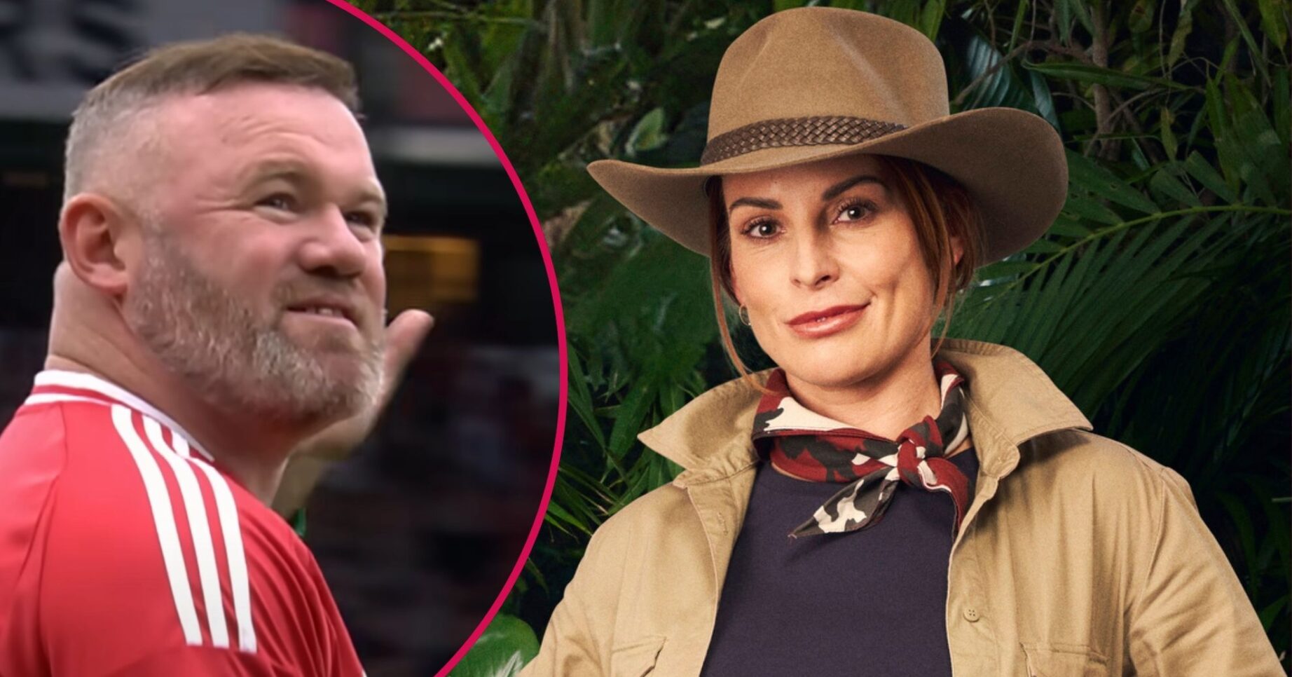 ED! composite of Coleen Rooney in the I'm A Celebrity jungle, with husband Wayne overlaid in his Manchester United football gear