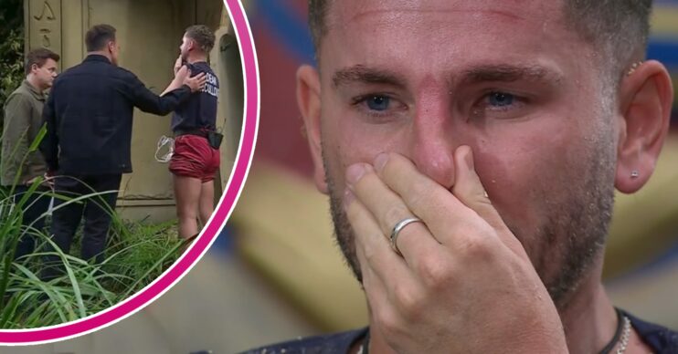 Dean McCullough upset and being consoled by Ant and Dec on I'm A Celeb