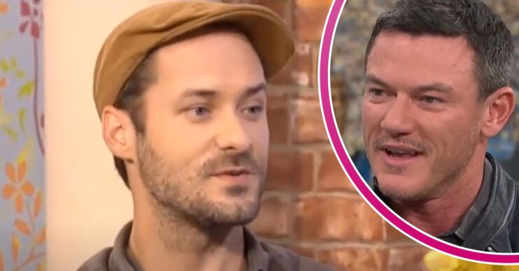 Declan Bennett on an interview on this morning; inset, Luke Evans (Credit: ITV/Composite: ED!)