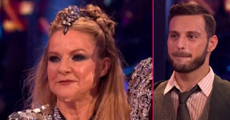 Sarah Hadland and Vito Coppola frowning on Strictly