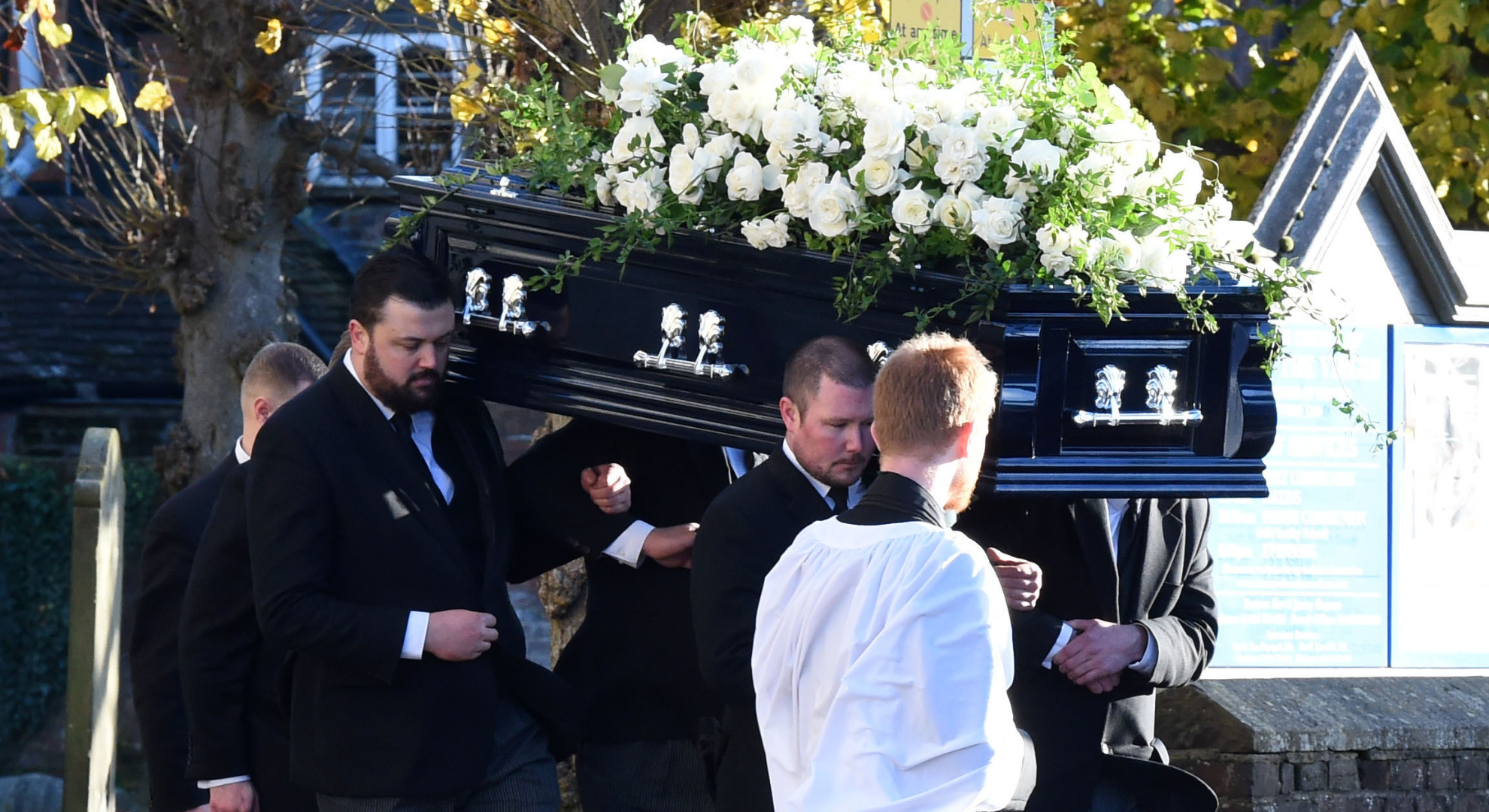 Coffin carrying Liam Payne being transported to the church for his funeral 