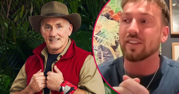 Sam Thompson on This Morning overlaid on Barry McGuigan's promo photo for I'm A Celebrity