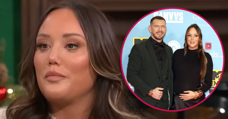 ED! composite of Charlotte Crosby talking on This Morning and her with fiancé at event