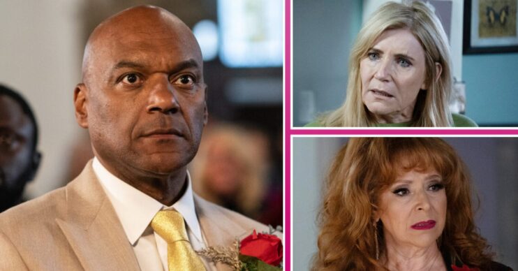 Composite image of George, Cindy and Elaine on EastEnders (Credit: BBC/Composite: ED!)