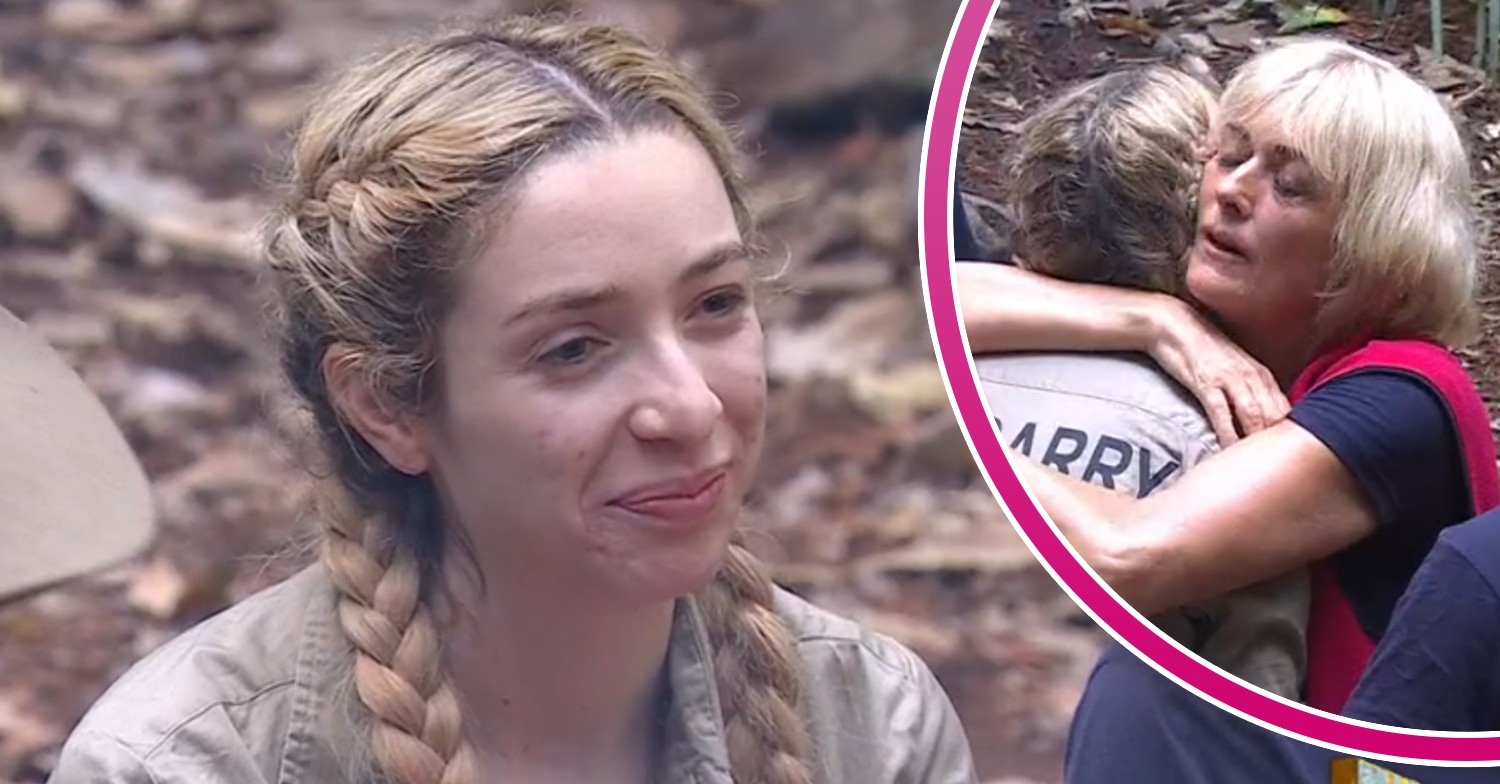 ED composite of GK Barry smiling on I'm A Celebrity and hugging Jane Moore in camp