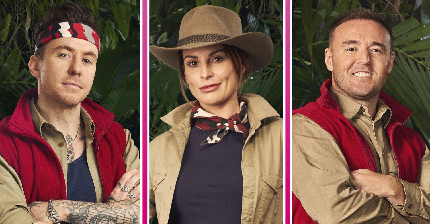 ED! composite of Danny Jones, Coleen Rooney and Alan Halsall in I'm A Celebrity 2024 official pics