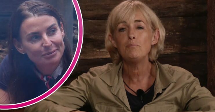 Coleen Rooney smiling and Jane Moore talking on I'm A Celebrity