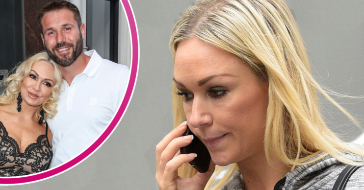 Kristina Rihanoff on the phone and inset smiling with Ben Cohen