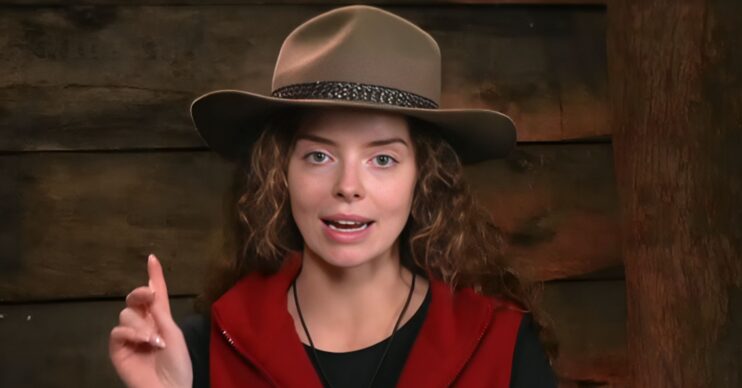 Maura Higgins points her finger in the air in Bush Telegraph on I'm A Celebrity