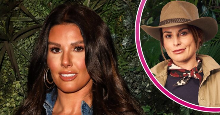 Rebekah Vardy smiling at event and Coleen Rooney in I'm A Celebrity official pic